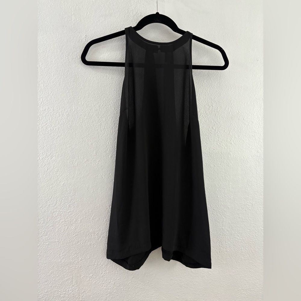 BB Dakota Top Womens Small High Neck Sleeveless Tank Black Open Back Semi Sheer